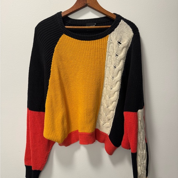 Cliche Color-block Sweater - Black, Red, Mustard Yellow, Cream Dolman Medium - Picture 2 of 5